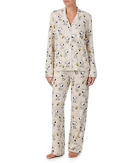 Peanuts Snoopy Print Knit Long Sleeve Notch Collar Long Pajama Set