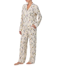 Peanuts Snoopy Print Knit Long Sleeve Notch Collar Long Pajama Set