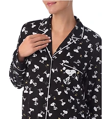 Peanuts Snoopy Print Long Sleeve Notch Collar Knit Pajama Set