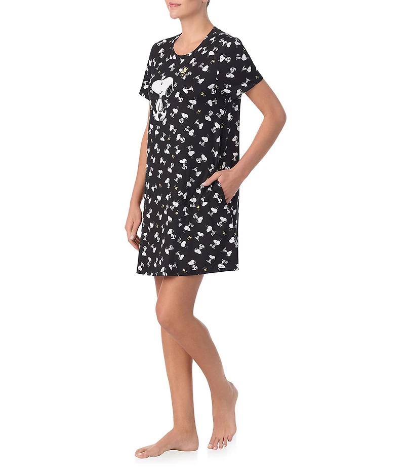 Peanuts Snoopy Printed Short Sleeve Round Neck Knit Sleepshirt