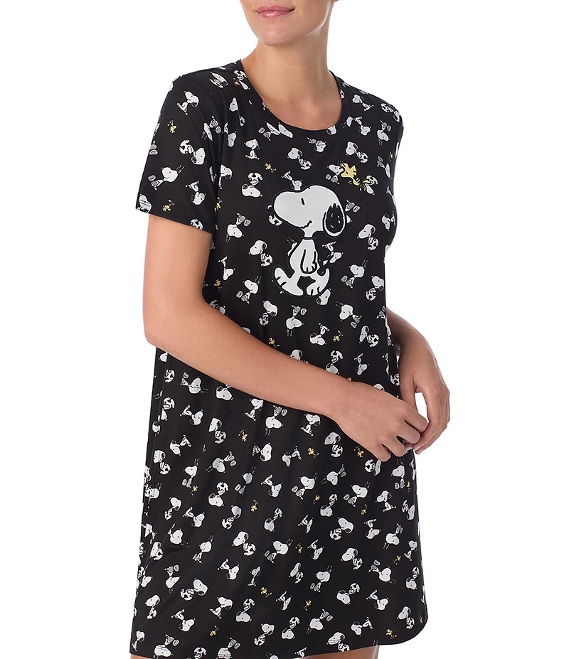 Peanuts Snoopy Printed Short Sleeve Round Neck Knit Sleepshirt