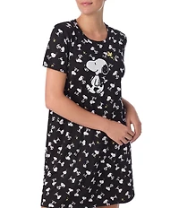 Peanuts Snoopy Printed Short Sleeve Round Neck Knit Sleepshirt