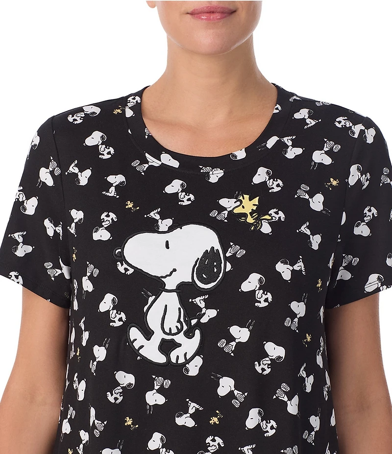 Peanuts Snoopy Printed Short Sleeve Round Neck Knit Sleepshirt