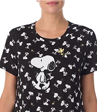 Peanuts Snoopy Printed Short Sleeve Round Neck Knit Sleepshirt
