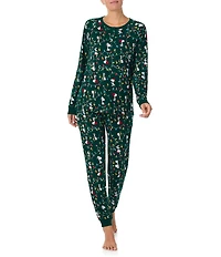 Peanuts Snoopy Tossed Print Long Sleeve Henley & Jogger Cozy Jersey Holiday Pajama Set
