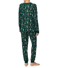 Peanuts Snoopy Tossed Print Long Sleeve Henley & Jogger Cozy Jersey Holiday Pajama Set
