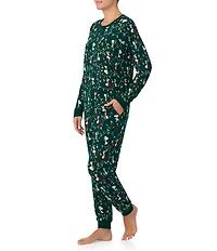 Peanuts Snoopy Tossed Print Long Sleeve Henley & Jogger Cozy Jersey Holiday Pajama Set