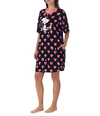Peanuts Snoopy Valentine's Day Heart Print Short Sleeve Round Neck Jersey Knit Sleepshirt