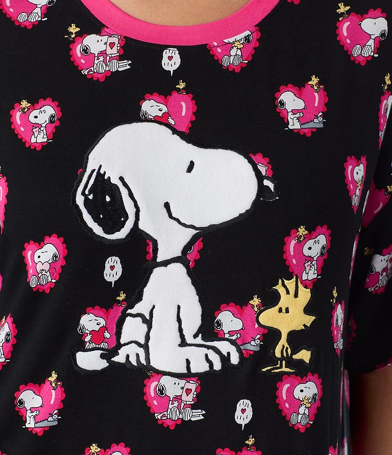 Peanuts Snoopy Valentine's Day Heart Print Short Sleeve Round Neck Jersey Knit Sleepshirt