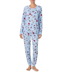 Peanuts Snowflake Snoopy Print Long Sleeve Henley & Jogger Cozy Jersey Holiday Pajama Set