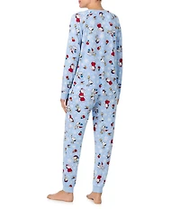 Peanuts Snowflake Snoopy Print Long Sleeve Henley & Jogger Cozy Jersey Holiday Pajama Set