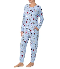 Peanuts Snowflake Snoopy Print Long Sleeve Henley & Jogger Cozy Jersey Holiday Pajama Set