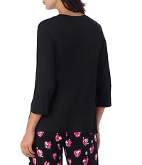 Peanuts Solid Jersey Knit 3/4 Sleeve Round Neck Snoopy Applique Coordinating Valentine's Day Sleep Top