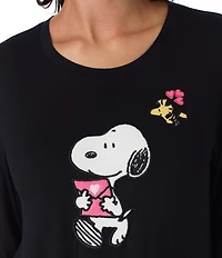 Peanuts Solid Jersey Knit 3/4 Sleeve Round Neck Snoopy Applique Coordinating Valentine's Day Sleep Top
