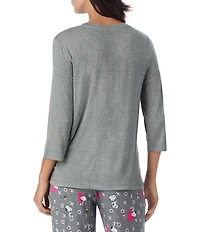 Peanuts Solid Jersey Knit 3/4 Sleeve Round Neck Snoopy Applique Coordinating Valentine's Day Sleep Top