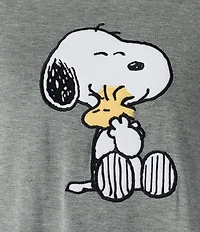 Peanuts Solid Jersey Knit 3/4 Sleeve Round Neck Snoopy Applique Coordinating Valentine's Day Sleep Top
