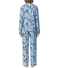 Peanuts Western Snoopy Print Long Sleeve Notch Collar Jersey Knit Long Pajama Set