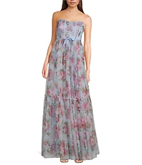 Pear Culture Floral Print Sweetheart Neck Strapless Corset Dress