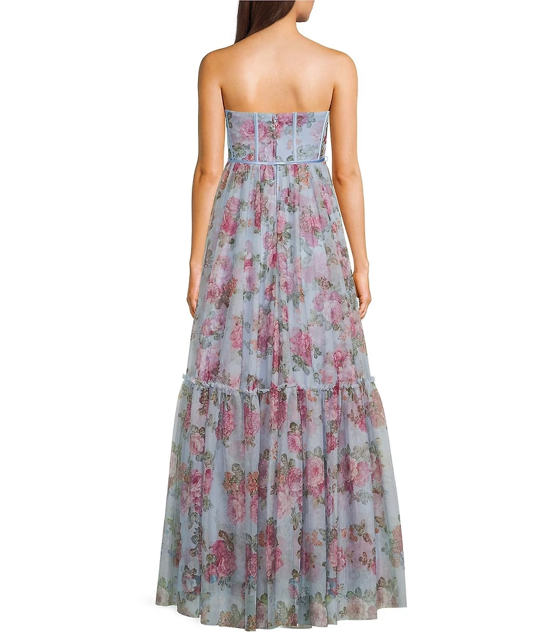 Pear Culture Floral Print Sweetheart Neck Strapless Corset Dress