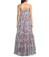 Pear Culture Floral Print Sweetheart Neck Strapless Corset Dress