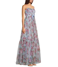 Pear Culture Floral Print Sweetheart Neck Strapless Corset Dress