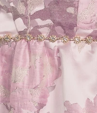 Pear Culture Floral Printed Jacquard Sweetheart Neck Rhinestone Trim Lace Up Back Tiered Ballgown