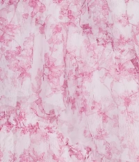 Pear Culture Floral Printed Mesh Strapless Sweetheart Neck Tiered Ruffled Ballgown