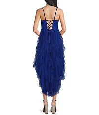 Pear Culture Glitter Mesh Corkscrew High-Low Dress