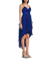 Pear Culture Glitter Mesh Corkscrew High-Low Dress