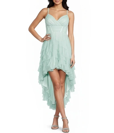 Pear Culture Glitter Mesh Corkscrew High-Low Dress