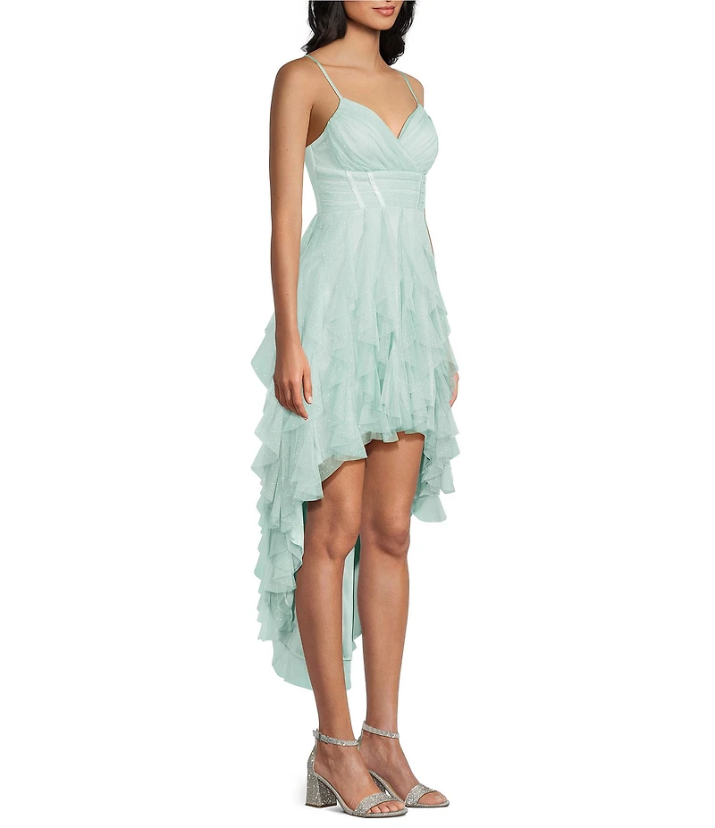 Pear Culture Glitter Mesh Corkscrew High-Low Dress