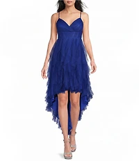 Pear Culture Glitter Mesh Corkscrew High-Low Dress