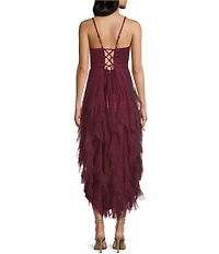 Pear Culture Glitter Mesh Cutout Corkscrew Hi-Low Dress
