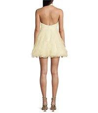 Pear Culture Glitter Mesh Halter V-Neck Applique Corkscrew Fit And Flare Dress