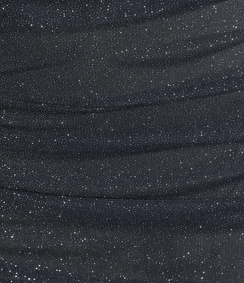 Pear Culture Glitter Mesh Ruched Long Dress