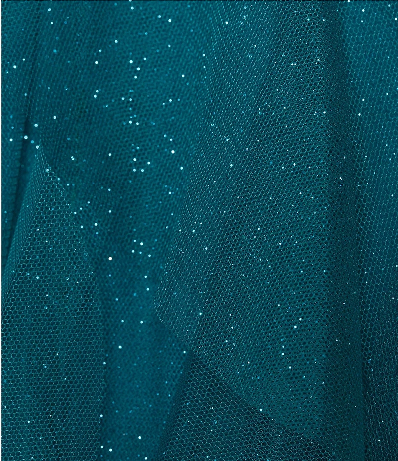 Pear Culture Glitter Mesh Scoop Neck Corkscrew Ruffle Dress