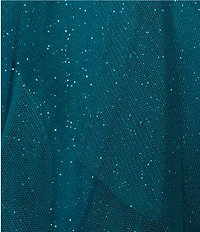 Pear Culture Glitter Mesh Scoop Neck Corkscrew Ruffle Dress