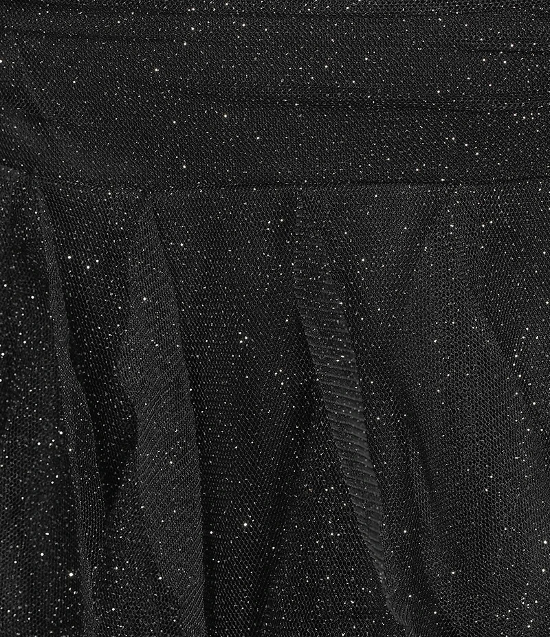 Pear Culture Glitter Mesh Strapless Corkscrew Ruffle High-Low Dress