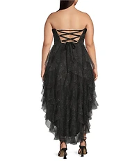 Pear Culture Glitter Mesh Strapless High-Low Dress