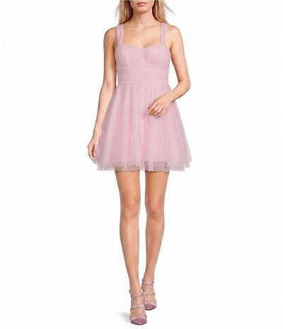 Pear Culture Glitter Mesh Sweetheart Neck A-Line Dress
