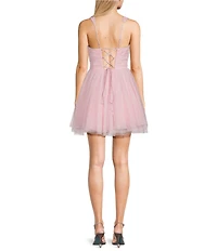 Pear Culture Glitter Mesh Sweetheart Neck A-Line Dress
