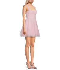Pear Culture Glitter Mesh Sweetheart Neck A-Line Dress