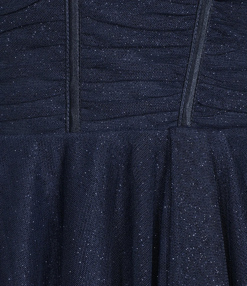 Pear Culture Glitter Mesh Sweetheart Neck Corseted Asymmetrical Hem High Low Dress