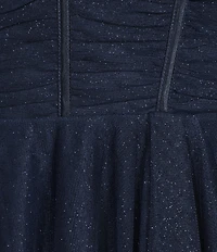 Pear Culture Glitter Mesh Sweetheart Neck Corseted Asymmetrical Hem High Low Dress