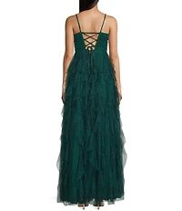 Pear Culture Glitter Mesh Sweetheart Neck Sleeveless Cut Front Bodice Dress
