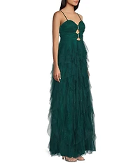 Pear Culture Glitter Mesh Sweetheart Neck Sleeveless Cut Front Bodice Dress