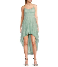 Pear Culture Glitter Mesh Tulle Corkscrew High-Low Dress