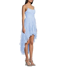 Pear Culture Glitter Mesh Tulle Corkscrew High-Low Dress