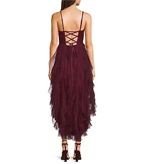 Pear Culture Glitter Mesh Tulle Corkscrew High-Low Dress