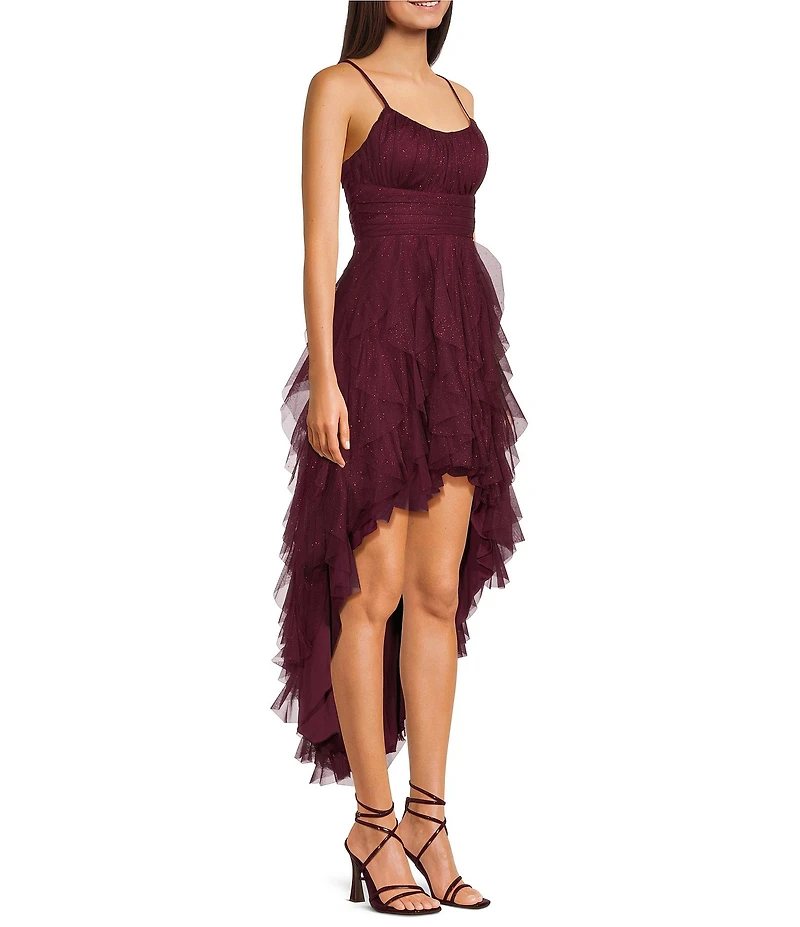 Pear Culture Glitter Mesh Tulle Corkscrew High-Low Dress